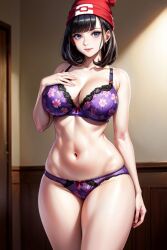 1girls 2024 2024s ai_generated black_hair bra breasts creatures_(company) female female female_only game_freak half_naked hat human human_female human_only light-skinned_female light_skin looking_at_viewer nai_diffusion navel nintendo nude panties pokemon pokemon_sm red_hat selene_(pokemon) short_hair solo solo_female stable_diffusion standing video_game_character video_games