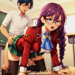 1boy 1girls ai_generated blue_eyes classroom creampie cum doggy_style eiyuu_densetsu emma_millstein garudogai glasses green_skirt implied_sex large_breasts orgasm orgasm_face pink_hair ponytail rean_schwarzer school school_uniform schoolgirl sen_no_kiseki sex sex_from_behind tongue_out trails_of_cold_steel