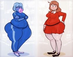 blue_body blue_hair blueberry_inflation blush charlie_and_the_chocolate_factory ridiculouscake tagme track_jacket veruca_salt violet_beauregarde white_background wide_hips