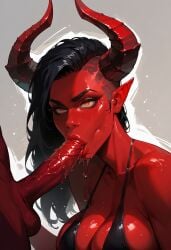 2demons ai_generated black_hair demon demon_boy demon_girl demon_horns demon_humanoid demoness demons female horns red_skin