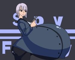 chaoticbabylon clothed clothes_barely_covering commission fiona_frost gun hyper hyper_belly inflation_fetish pregnancy pregnant pregnant_belly pregnant_female spy_x_family stuffing