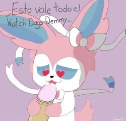 anthro bodily_fluids cum cum_in_mouth cum_inside demmy duo eeveelution ejaculation female generation_6_pokemon genital_fluids hi_res male male/male masturbation nintendo oral oral_masturbation pokemon pokemon_(species) sylveon text