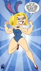 1girls bunnysuit cartoon_network coonfoot dc dc_super_hero_girls dialogue female female_only kara_danvers kara_zor-el kryptonian muscular_female raccoonfoot solo speech_bubble supergirl warner_brothers