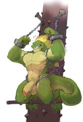 2019 anthro balls bound chains green_scales lizard male male_only muscular muscular_male nude penis precum redic-nomad reptile reshik scales scalie solo vein veiny_penis