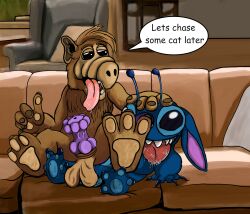 absurd_res alf alien anthro bodily_fluids crossover disney drooling duo genitals hi_res lilo_and_stitch male male/male pawpads paws penis saliva squigsweasel stitch_(lilo_and_stitch)