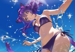 1girls animal_humanoid animal_tail beach bikini bra breasts cat_ears cat_humanoid cat_tail catgirl cute_expression cute_female female female_focus kat(kat_kingsvt) kat_kingsvt kemonomimi medium_breasts neko nekomimi oc original original_character panties purple_eyes purple_hair solo_female solo_focus summer water