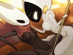 atmospheric femdom gay_with_woman hollow_knight hornet_(hollow_knight) insects lace_(hollow_knight) lesbian_sex masturbation tits_out yuri