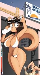 anthro beach big_breasts bikini black_hair blonde_hair blush brandy_&_mr_whiskers brandy_harrington cleavage clothed disney domestic_cat domestic_dog drinking eyewear face_down_ass_up faceplant falling feline hair kitty_katswell nickelodeon outside phone photo sunglasses t.u.f.f._puppy taking_picture thick_thighs tobitobi90