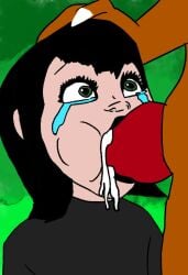 animal_genitalia animal_humanoid animal_penis black_dress black_hair blowjob clawed_fingers claws crying crying_with_eyes_open dress forced forced_oral foreskin green_eyes head_grab hotel_transylvania mavis_dracula mouth mouth_hold nick_wilde open_mouth redraw shocked shocked_expression shocked_eyes vampire vampire_girl zoophilia zootopia