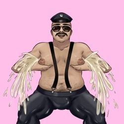 1boy breastmilk facial_hair gay gushing_milk lactation male male_breasts male_lactation male_milking male_only milk moustache mustache police solo solo_male squirting_milk tio_will