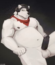 absurd_res anthro armor ass balls bandana bear belly big_belly big_butt big_hands big_legs big_penis black_background black_nipples black_penis bodily_fluids bulge clothed clothing digital_drawing_(artwork) digital_media_(artwork) digital_painting_(artwork) epic_games erection eye_scar facial_scar fortnite fortnite:_battle_royale fur genital_fluids genitals hat headgear headwear helmet hi_res jockstrap jockstrap_only kerchief looking_at_viewer male male/male mammal musclegut muscular muscular_anthro muscular_male navel nipples penis polar_bear polar_patroller precum scar scarf simple_background solo szoch topless underwear underwear_only ursine white_balls white_belly white_body white_fur white_hands white_legs