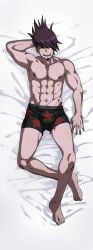 1boy 1male armpits bara bed biceps big_pecs big_penis brown_nipples bulge buranko! burankoprn closed_eyes dakimakura danganronpa danganronpa_v3 feet flexing_bicep foreskin front_view goatee hand_behind_head hunk kaito_momota male_nipples male_only momota_kaito muscular muscular_male nipples no_shirt pecs pectorals penis_out_of_underwear purple_eyes purple_hair smiling solo_male uncut uncut_penis underwear underwear_bulge underwear_only yaoi