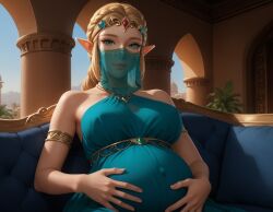 ai_generated arabian bimbo dark-skinned_male elf enslaved_royal female hands_on_belly harem_outfit l-major pale-skinned_female pregnant princess_zelda slave_outfit slavegirl tears_of_the_kingdom the_legend_of_zelda time_skip zelda_(tears_of_the_kingdom)