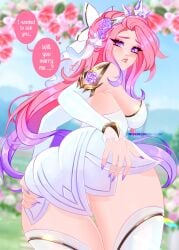 ass back_view big_ass blush breasts crystal_rose_seraphine crystal_rose_series female female_focus female_only league_of_legends league_of_legends:_wild_rift long_hair looking_back makeup pink_hair seraphine_(league_of_legends) sideboob thick_thighs
