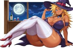 1girls ai_generated blonde_hair dark-skinned_female energy_kyouka!! female high_heels huge_breasts human shiraishi_kyouka solo_female witch_costume witch_hat