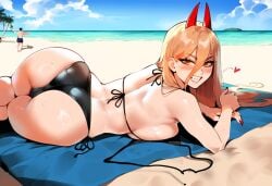 ai_generated beach bikini black_bikini huge_ass huge_breasts lounging novelai power_(chainsaw_man)