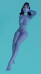 3d blender blue_hair breasts feet female legs looking_at_viewer naked nude overwatch selaphorart widowmaker