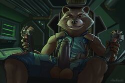 1boy anthro balls erection foreskin guardians_of_the_galaxy male male_only mammal marvel neelix penis raccoon rocket_raccoon smile solo