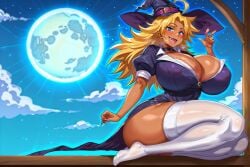 1girls ai_generated blonde_hair dark-skinned_female energy_kyouka!! female huge_breasts human shiraishi_kyouka solo_female witch_costume witch_hat