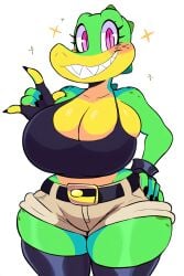 ai_generated crocodilian hand_on_hip huge_ass huge_breasts midriff sydney_swamp_(vimhomeless) vimhomeless wide_hips