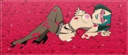 1girls blush breast_grab breasts darkanya darkdpx3 garter_belt garter_straps goth goth_girl gwen_(tdi) high_heels nipples no_bra solo squeezing_breast thighhighs thighs total_drama_island