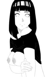 1girls big_breasts black_and_white black_hair breasts female female_only hyuuga_hinata manga naruto naruto_shippuden nipples shirt_lift solo theshittypcstudios