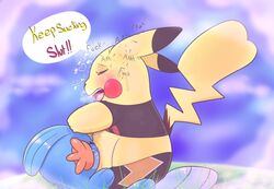 1girls ambiguous_gender amphibian anthro anthrofied ass belly blue_background blue_skin blush breath chubby cleft_tail closed_eyes clothed cosplay_pikachu domination dsmm female female_on_top femdom feral furry heavy_breathing hi_res interspecies larger_female midriff mudkip multi_breast multi_nipple nintendo nipple_suck nipples nude on_top open_mouth orange_skin outdoors pants pants_down pikachu pikachu_libre pokémon_(species) pokemon pokemon_(species) pokemon_oras pokemon_rgby pokemon_rse rodent shirt shortstack sitting size_difference sucking sweat tail tank_top teeth text thick_thighs tongue video_games wide_hips yellow_fur