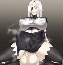 1futa alchemist_(girls'_frontline) areolae balls breasts bulge erection erection_under_clothes eye_patch futa_only futanari girls'_frontline huge_balls huge_breasts huge_cock musk nipples penis penis_under_clothes precum rad_racer sangvis_ferri solo spread_legs thighhighs