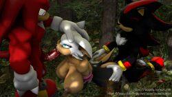 1girls 2boys 3d 3d_(artwork) all_fours ambiguous_penetration anthro anthro_female anthro_male anthro_male_on_anthro_female anthro_on_anthro anthro_only anthro_penetrated anthro_penetrating anthro_penetrating_anthro bat bat_ears bat_girl bat_humanoid big_breasts black_fur chest chest_fur chest_tattoo chest_tuft closed_eyes echidna echidna_boy echidna_humanoid hand_on_head hedgehog hedgehog_boy hedgehog_humanoid kabalmystic knuckles_the_echidna knuckles_the_echidna_(kabalmystic) mobian mobian_(species) mobian_bat mobian_echidna mobian_hedgehog oral oral_penetration oral_sex outdoor_nudity outdoor_sex outdoors outside_sex red_fur red_highlights rouge_the_bat rouge_the_bat_(warfaremchine) sega shadow_the_hedgehog shadow_the_hedgehog_(kabalmystic) sonic_(series) sonic_adventure_2 sonic_the_hedgehog_(series) sucking sucking_penis warfare_machine warfaremachine warfaremachine_(modeler) white_fur