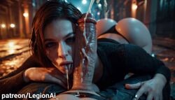 3d after_blowjob after_cumshot after_fellatio after_orgasm ai ai_art ai_generated ass_up ass_up_face_down black_panties capcom cum_in_mouth cum_on_tongue cumshot head_down_ass_up jill_valentine legionai looking_at_viewer male_pov oral resident_evil sexy_pose tongue_out