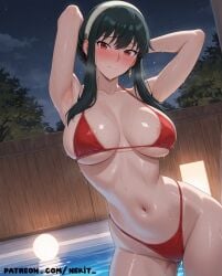1girls ai_generated arched_back armpits arms_behind_head asking_for_it asking_for_sex before_sex big_breasts bikini black_hair blush breasts contrapposto curvy curvy_figure embarrassed female female_focus fit fit_female hairband hips horny hot human humanoid imminent_sex light_skin looking_at_viewer navel nekit night outdoors patreon patreon_username pool poolside pose presenting presenting_body red_eyes seductive sexy sexy_pose shiny_skin solo spy_x_family standing stomach straight sweat sweating thick watermark wet wet_body white_skin wide_hips worried yor_briar