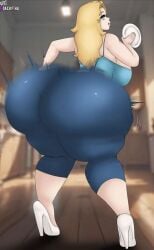 ai_generated_background big_ass blonde_hair blonde_hair_female blue_eyes female female_only high_heels holding_object huge_ass massive_ass plate rose_(sml) rose_does_have_all_dat shaking_ass smash sml supermariologan tight_pants youtube