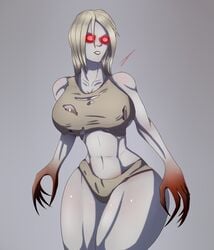 1girls areola_slip artist_signature big_breasts blonde_hair bloody_claw bloody_hand breasts claws clothing_damage female glowing_eyes hb-viper huge_breasts humanoid left_4_dead monster_girl nightmare_waifu pale_skin red_eyes ripped_clothing shiny_skin solo solo_female solo_focus stomach the_witch thick_thighs undead valve wide_hips witch_(left_4_dead) zombie zombie_girl