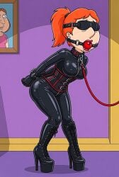 ai_generated ball_gag blindfold bondage boots breasts family_guy latex_bodysuit lois_griffin thighs