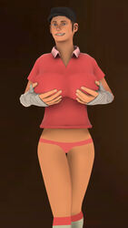 1girls 3d 4k big_breasts breasts female femscout hands_on_breasts highres kneehighs panties robinolsen2011 rule_63 scout shirt solo solo_female source_filmmaker team_fortress_2 valve