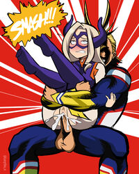 1boy 1girls all_might lewdtime mount_lady my_hero_academia stand_and_carry_position tagme toshinori_yagi vaginal_penetration yuu_takeyama