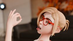 1girls 3d andavaverse blender blonde_hair blowjob_gesture darcy_redd glasses light-skinned_female looking_at_viewer making_a_porno seductive_look suggestive_gesture tongue workinganalytics
