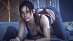 3d blue_eyes brown_hair busty capcom claire_redfield female female_focus female_only fgnilin hourglass_figure long_hair nude nude_female pinup ponytail resident_evil tagme whale_tail wide_hips