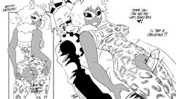 1boy 1girls animal_print ass bare_arms black_sclera blush bodysuit breasts buttplug clothed clothed_sex clothing comic doujinshi eijirou_kirishima english_text fanon_couple female hero_outfit_(mha) horns instant_loss_2koma kenno_arkkan kirimina legs legs_together looking_back male mask mina_ashido monochrome my_hero_academia pussy sex sleeveless straight text thigh_sex thighs tight_clothes torn_clothes torn_clothing vagina