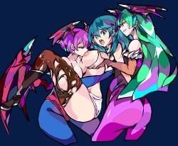 3girls ass big_ass big_breasts blue_hair blush breasts byleth_(fire_emblem) byleth_(fire_emblem)_(female) crossover darkstalkers empe enpe female female_only fire_emblem green_hair head_wings imminent_cunnilingus imminent_rape large_ass large_breasts leotard lilith_aensland long_hair molestation morrigan_aensland multiple_girls nipples pantyhose purple_hair ripped_clothing sadism scared screaming short_hair source_request spread_legs succubus sucking_nipples white_panties wings yuri