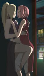 2girls boruto:_naruto_next_generations breasts cleavage female female_only highres ino_yamanaka kissing medium_breasts multiple_girls naruto naruto_(series) naruto_shippuuden sakura_haruno small_breasts yuri