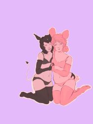 2girls humanization kuromi lesbian_couple my_melody onegai_my_melody playful sanrio shy small_breasts stockings underwear yuri