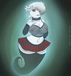 1girls 2019 breasts carrie_krueger cartoon_network choker cleavage detached_sleeves emo emo_girl female female_only fishnet_top ghost ghost_tail gradient gradient_hair grey_hair hair_ornament hair_over_one_eye heart heart-shaped_pupils highres looking_at_viewer microskirt midriff monster_girl navel nipples plaid plaid_skirt red_eyes see-through shinsuke short_hair skirt skull_hair_ornament smile solo symbol-shaped_pupils the_amazing_world_of_gumball two_tone_hair white_hair wide_hips