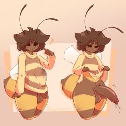 1:1 absurd_res antennae_(anatomy) anthro arthropod arthropod_abdomen bee bee_boy big_penis black_eyes bodily_fluids brown_body brown_hair bulge clothed clothing clothing_lift cum cum_in_clothing cum_through_clothing detailed_bulge femboy freckled_face freckles genital_fluids genital_outline genitals hair hi_res huge_cock hung_femboy hung_trap hymenopteran insect_wings insects male mazus_(tinysmallman) penis penis_outline precum precum_drip precum_dripping precum_spurt precum_through_clothing precum_through_shirt smooth_balls smooth_penis solo sweater sweater_lift thick_penis thick_thighs throbbing throbbing_penis tinysmallman topwear turtleneck wet wet_clothing wide_hips wings yellow_body yellow_clothing yellow_sweater yellow_topwear