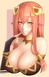 1girls blacksaikou bra breasts clothed female female_only gold_eyes lamia long_hair looking_at_viewer miia's_mother_(monster_musume) milf monster monster_girl monster_musume_no_iru_nichijou red_hair