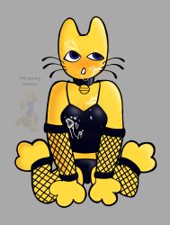 bite_marks blush bulge bunnysuit cat_ears cat_humanoid cum_in_mouth cum_on_breasts cum_on_face eightyone feline feline_humanoid first_porn_of_character fishnets grey_background half-closed_eye meleeniacs paws reference_image roblox roblox_game self_upload shiny_skin simple_background stocky_(meleeniacs) tagme text whiskers yellow_body yellow_fur