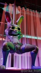 1girls 3d_(artwork) 9:16 anthro belt blender female fishnet_clothing flat_chested furry glasses judy_hopps loop mostly_nude nipple_piercing presenting_vulva pubes short_playtime shorter_than_10_seconds slim straps strikefrommidnight strip_club stripper_pole tagme vertical_video video zootopia
