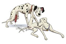 101_dalmatians after_sex animal_genitalia animal_penis animal_pussy anus black_spots canid canine canine_penis canine_pussy canis collar crying cum cum_trail dalmatian disney domestic_dog duo female feral fur gaping gaping_anus knot male mammal one_leg_up penis perdita pink_penis pongo pussy raised_leg simple_background spots tears the_giant_hamster white_background white_fur