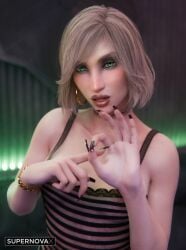 1boy 2025 3d areolae areolae_visible_through_clothing blonde_hair bracelet choker cloud_strife crossdressing crossdressing_male earrings eyeshadow femboy feminine_male final_fantasy final_fantasy_vii final_fantasy_vii_remake front_view green_eyes hoop_earrings inviting_to_sex jewelry lipstick long_fingernails long_nails looking_at_viewer male male_in_dress male_only nipples nipples_visible_through_clothing plump_lips sex_gesture sheer sheer_dress sissy solo standing suggestive supernovax watermark wide_hips