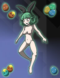 1girls bunny_ears easter_eggs female female_only genos green_eyes green_hair kiroxiii nude one-punch_man saitama solo tatsumaki